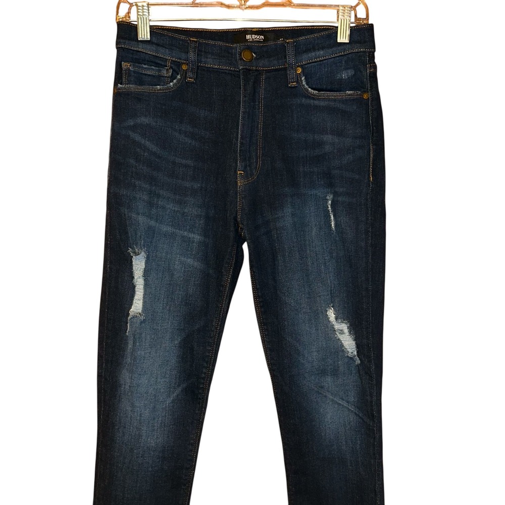 Hudson Barbara Super Skinny Jeans Women's Size 27 Dark Wash Distressed - Picture 3 of 11